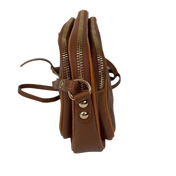 Stella Biana Italy Triple Entry Brown Leather Zip Crossbody Shoulder Bag Purse - Picture 4 of 9